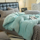 Axyaa Flannel Plush Bedding Set: Duvet Cover, Stripe Sheet, Pillowcase - Winter Home Bedlinen