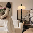 Axyaa Retro Wabi Sabi Floor Lamp with Chinese Fabric Lampshade and LED Light