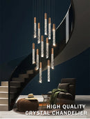 Axyaa Luxury Crystal Column Chandelier for Staircase LED Pendant Lamp