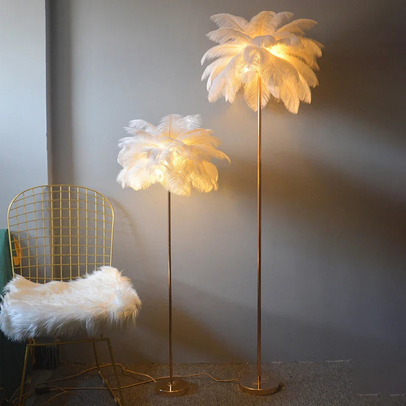 Axyaa Ostrich Feather Shade LED Floor Lamp for Modern Home Decor