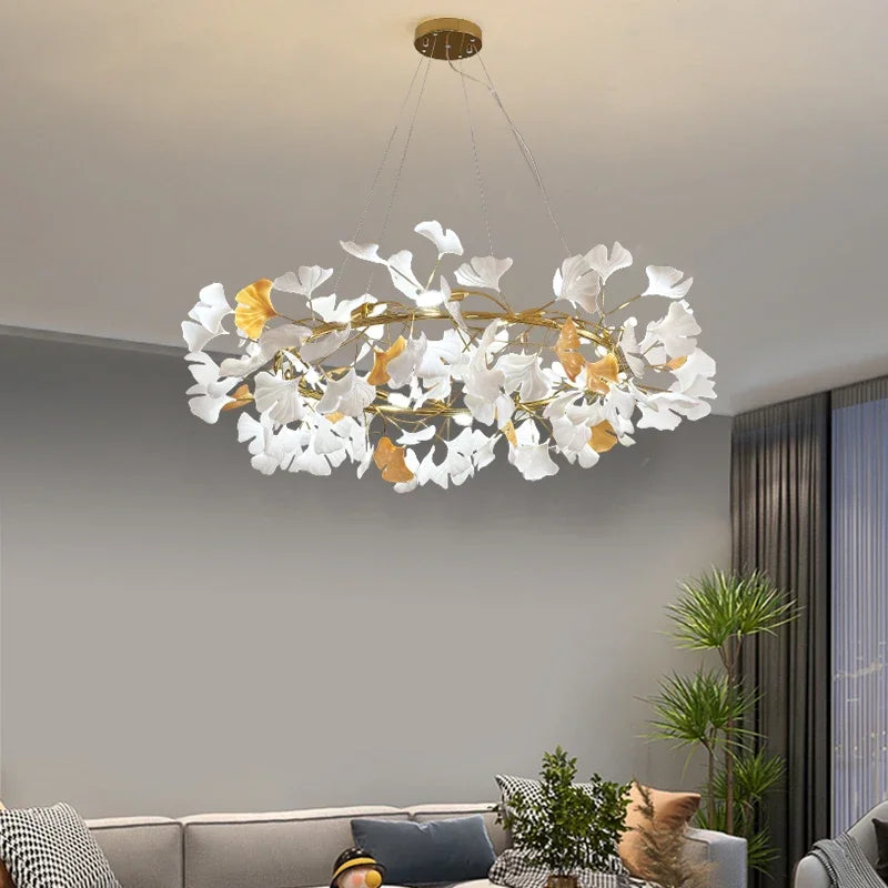 Axyaa Nordic Ginkgo Leaf LED Chandelier for Modern Interior Lighting