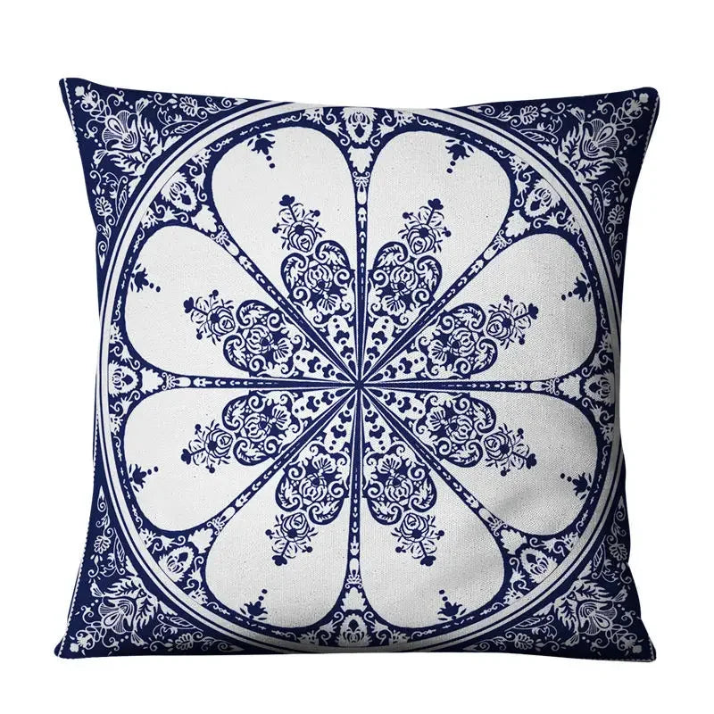 Axyaa Chinese Mandala Linen Cushion Cover for Home Decor