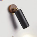 Axyaa LED Wall Light Pull Chain Black Travertine Vintage Reading Bedside Lamps