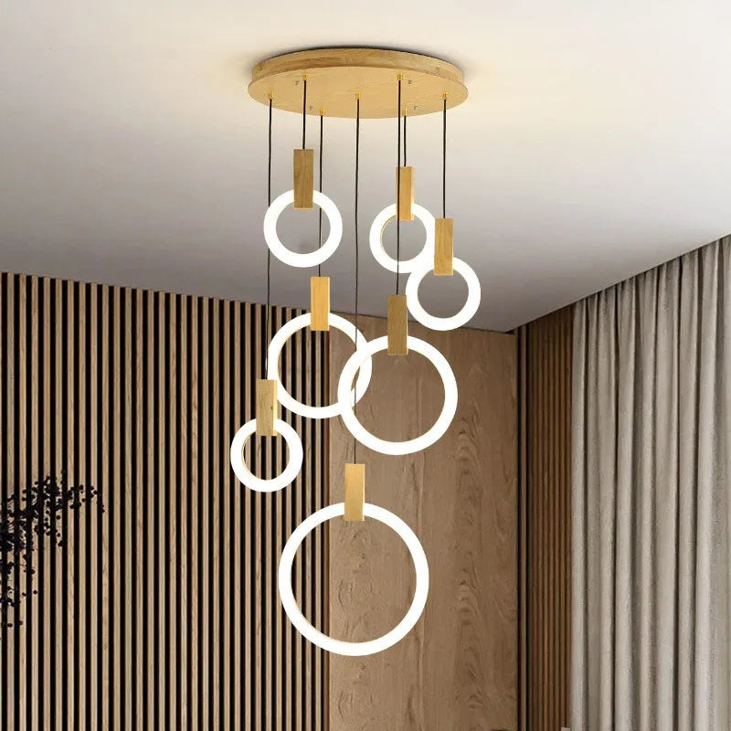 Axyaa Wooden Chandelier Modern Ceiling Lights Stairs Hanging Pendant Lamps