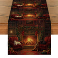 Axyaa Christmas Cat Fireplace Bow Table Runner for Kitchen Holiday Party Decor