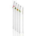 Axyaa Glass Drinking Straws Bent Set with Brush - Milk Shake Coffee Cocktail Straw