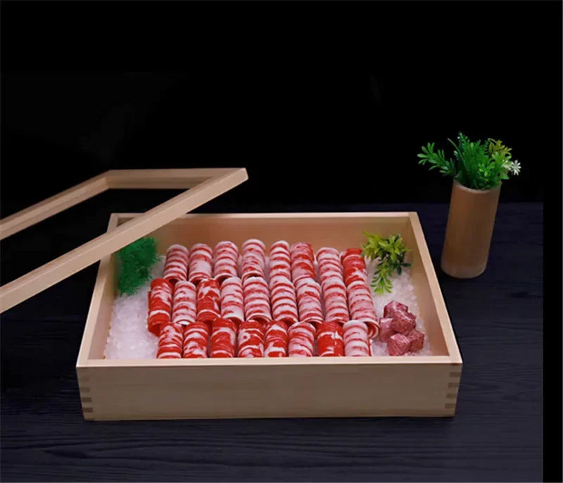 Axya Wooden Sashimi Sushi Box with Lid | Restaurant Tableware for Food Storage