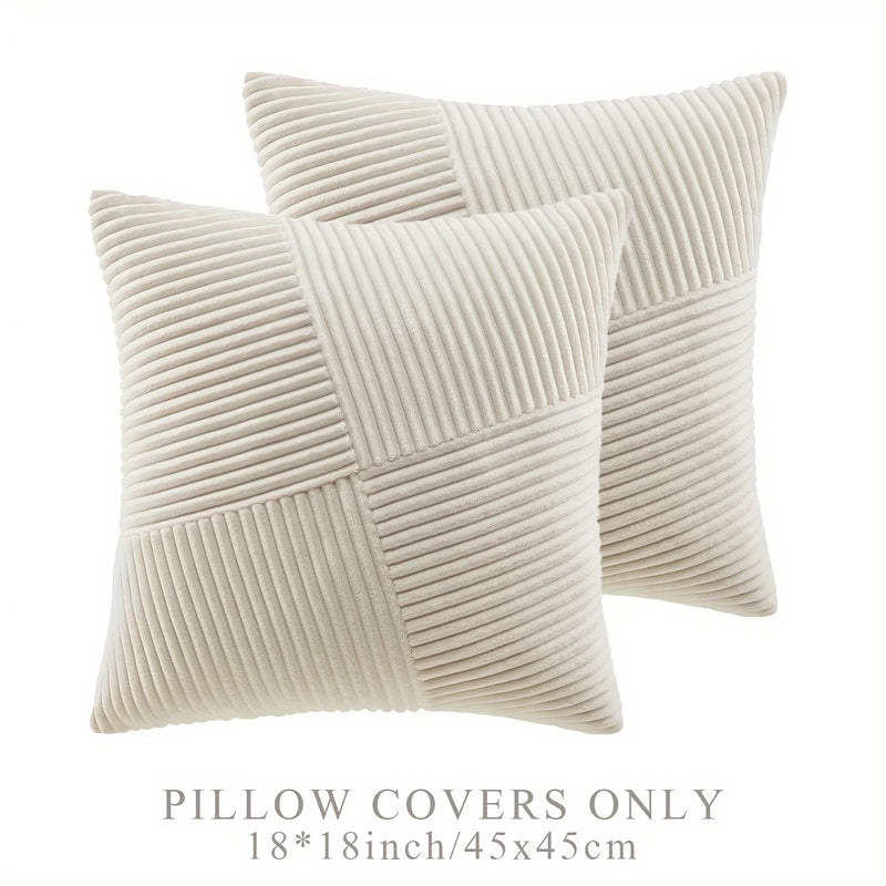 Axyaa Bohemian Patchwork Corduroy Throw Pillow Covers - 18x18 Inches