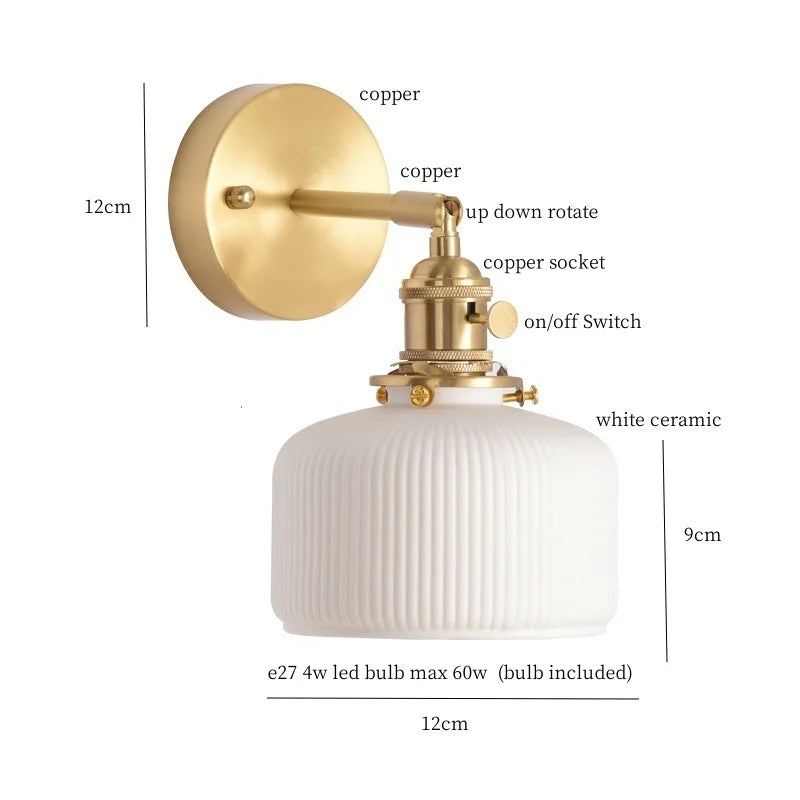 Axyaa White Ceramic LED Wall Sconce with Pull Chain Switch