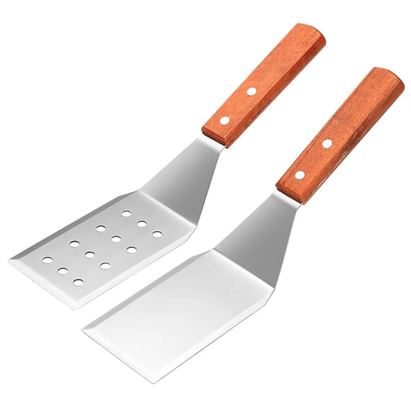 Axyaa Steel Steak Spatula with Wooden Handle - High Temperature Resistant Turner