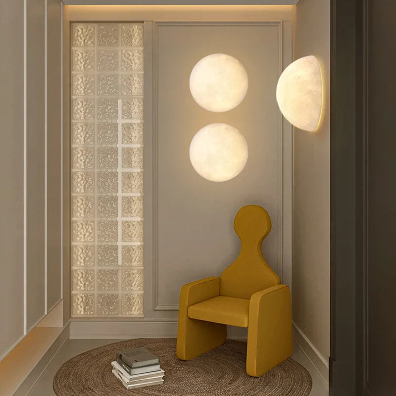 Moon Lampshade LED Wall Light by Axyaa: Modern 3D Print for Bedroom, Living Room & Hallway.