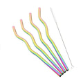 Axyaa Wave Line Stainless Steel Cocktail Straws Set - 4Pcs