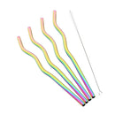 Axyaa Wave Line Stainless Steel Cocktail Straws Set - 4Pcs