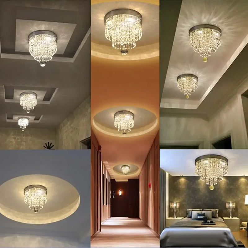 Axyaa Crystal Ceiling Chandelier: Luxury LED Fixture for Home Decor