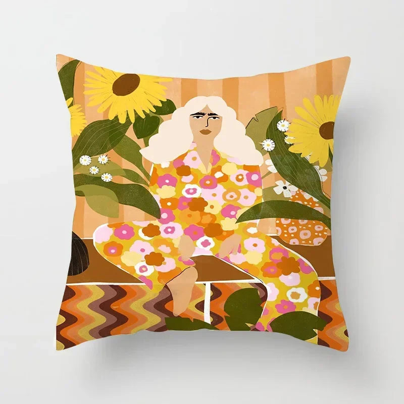 Axyaa Women Flower Oil Painting Decorative Pillowcase for Home Sofa Decor