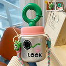 Axyaa 580ML Cute Glass Water Bottle With Straw, Tea Separation, Portable for Girls