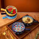 Axyaa Hand-Painted Ceramic Salad Bowl with Handle - Microwave & Oven Safe