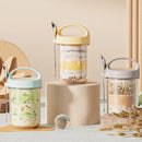 Axyaa Glass Breakfast Cup with Lid and Spoon - Leakproof Oats Container