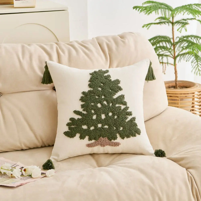 Axyaa Christmas Tufted Cushion Cover with Tassel Pillowcase, Holiday Decor 45x45/30x50cm