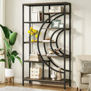 Axyaa 71" Geometric Bookcase, 8-Tier Rustic Bookshelf with Metal Frame