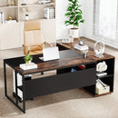 Axyaa 71" Executive L-Shaped Desk with Cabinet Storage and Shelves