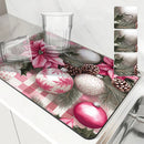 Axyaa Christmas Pink Diatom Mud Kitchen Drain Mats for Tableware & Coffee Machine