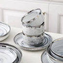 Axya Silver Rim Marble Ceramic Dinnerware Set for Family and Hotel