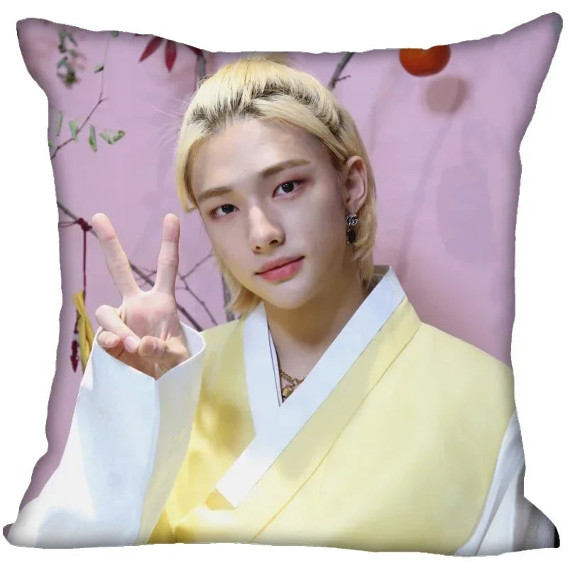 Axyaa Satin Hwang Hyunjin Pillow Cover - Decorative Bedroom Office Pillowcase Square Zipper Case