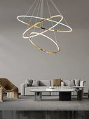 Axyaa Modern Gold Ring LED Pendant Chandelier, Dimmable Circle Living Room Light