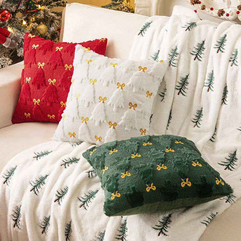 Axyaa Soft Plush Faux Fur Christmas Tree Pillow Cover for Winter Holiday Decor