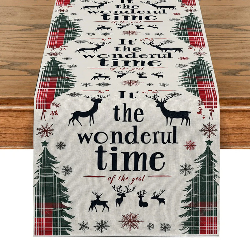 Axyaa Christmas Deer Table Runner - Farmhouse Dining Decor