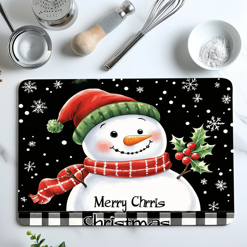 Axyaa Christmas Holly Coffee Cup Mat - Non-slip Absorbent Diatoms Drain Mat for Kitchen