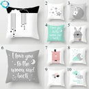 Axyaa Cloud Moon Star Pattern Pillowcase White Grey Letters Printed Home Decor