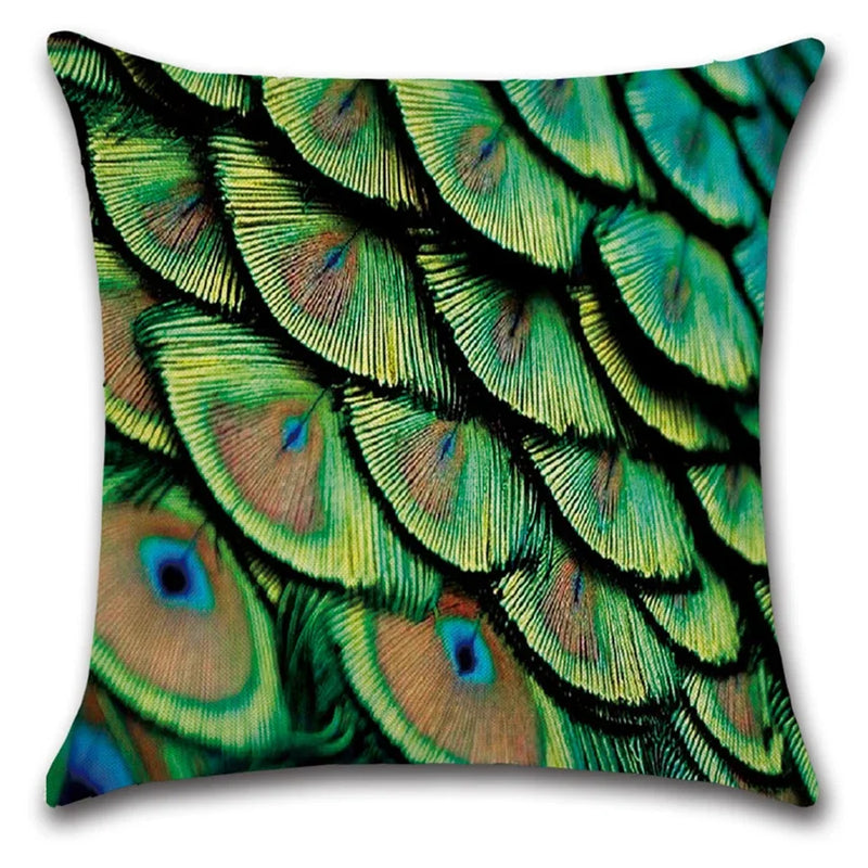 Peacock Feather Printed Pillow Case 45x45cm - Axyaa Brand