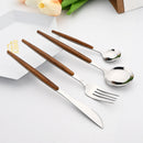 Axyaa 24Pcs Brown Silver Stainless Steel Cutlery Set with Wooden Handle