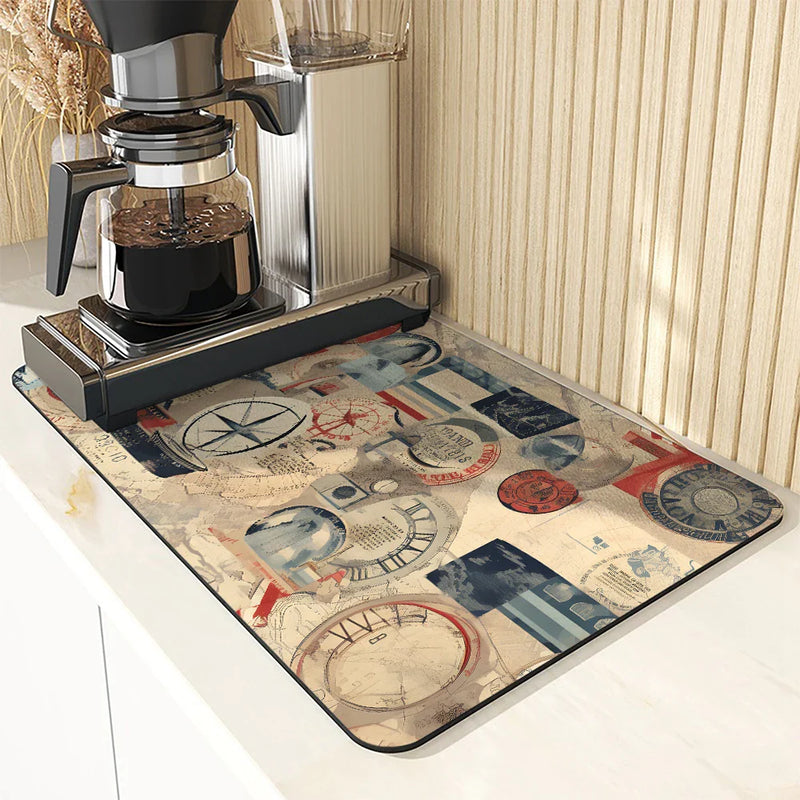 Axyaa Sailboat Kitchen Drying Mat: Absorbent, Anti-Slip Table Placemat
