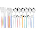 Axyaa 24Pcs Colorful Stainless Steel Gold Flatware Cutlery Set Western Kitchen Tableware