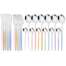 Axyaa 24Pcs Colorful Stainless Steel Gold Flatware Cutlery Set Western Kitchen Tableware