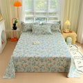 Axyaa Green Check Raw Cotton Double Bed Sheets Set Queen/King Flat Top Full Cover