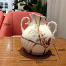Axyaa Gold Plated Crack Texture Ceramic Vase with Artificial Flowers