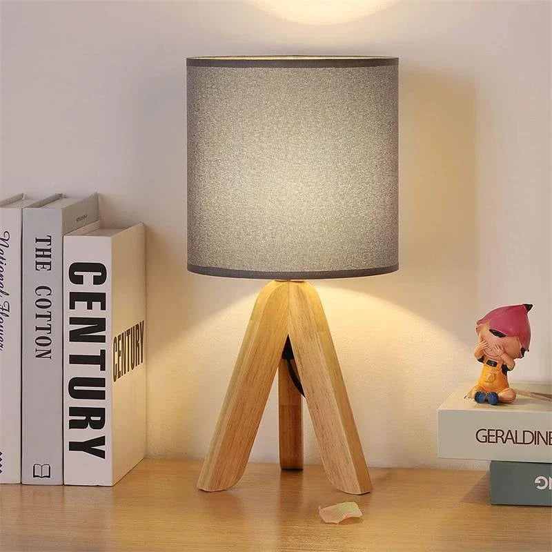 Nordic Wood Table Lamp with Beige Fabric Shade - Axyaa Home Decor