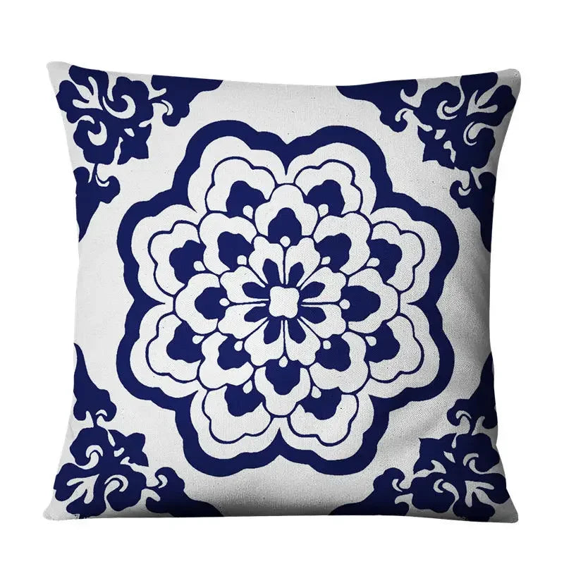 Axyaa Chinese Mandala Linen Cushion Cover for Home Decor