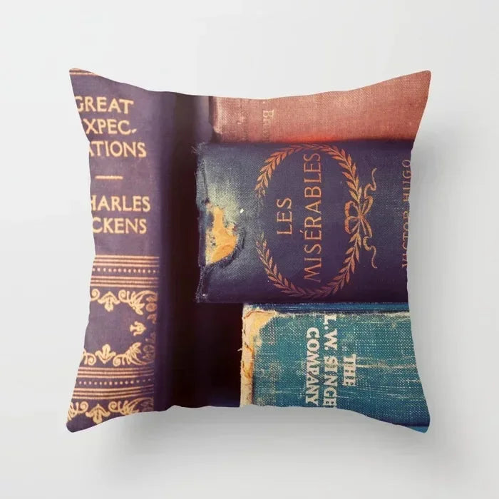 Axyaa Retro Library Pattern Pillowcase for Home and Office Decor