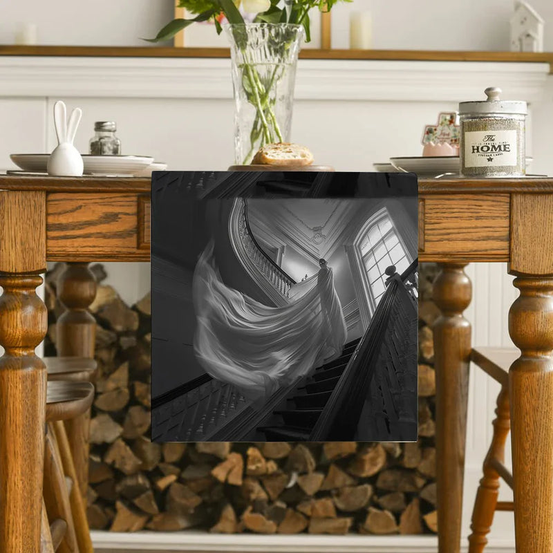 Axyaa Halloween Ghost House Table Runner - Indoor Outdoor Home Dining Decoration