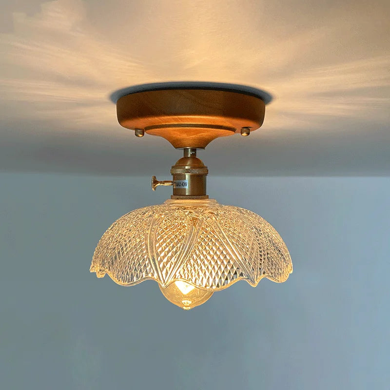 Axyaa Glass Wood LED Ceiling Lights Modern Plafondlamp for Living Room & Corridor