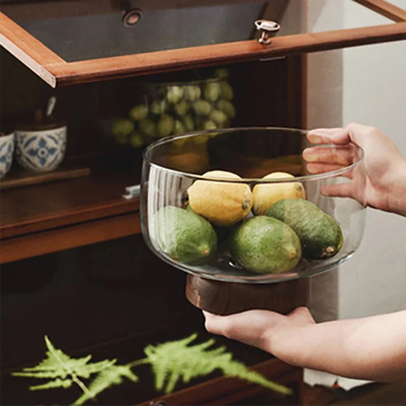 Axya Glass Wooden Fruit Tray - Elegant Home Decor & Table Centerpiece