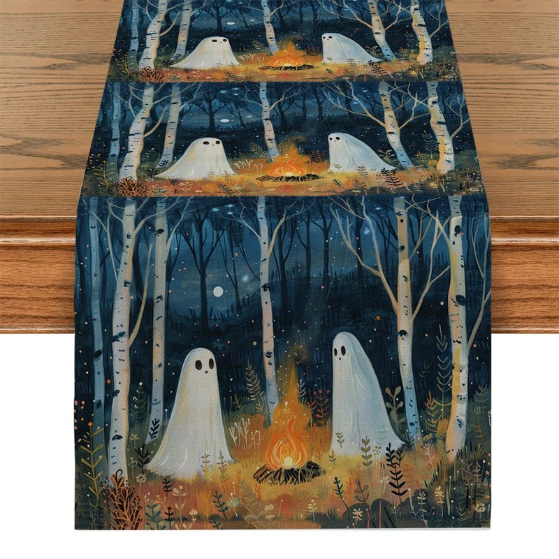 Axyaa Cute Ghost Table Runner for Halloween Decor