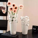 Axyaa Light Luxury Ceramic White Relief Flower Vase with Dried Flowers