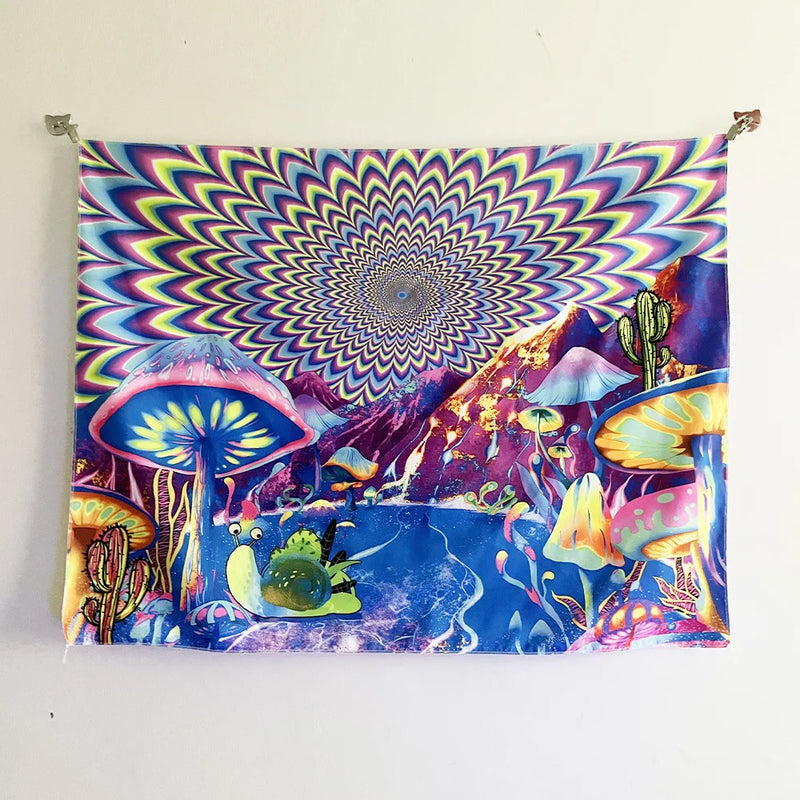 Axyaa UV Mushroom Mandala Tapestry for Home & Bedroom - Psychedelic Aesthetic Room Decor