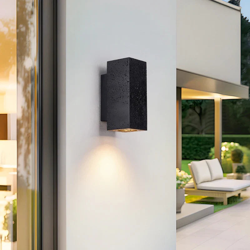 Axyaa Black Travertine Stone LED Wall Light for Chic Indoor Decor
